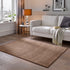 Kurzflor Teppich Designer | Flauschiger Flachflor fürs Wohnzimmer, Esszimmer, Schlafzimmer oder Kinderzimmer | Braun